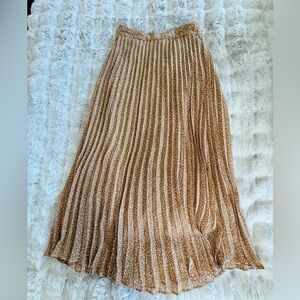 Elegant Brown Pleated Midi Skirt Small